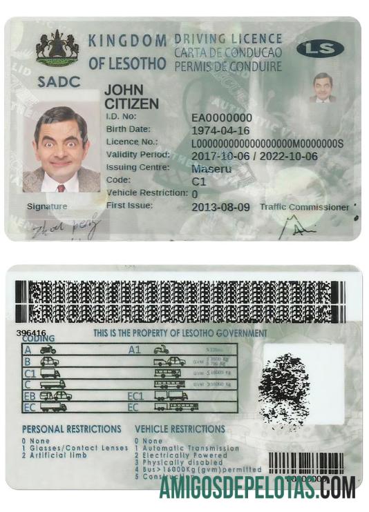 Carta de condução do Lesoto exemplo